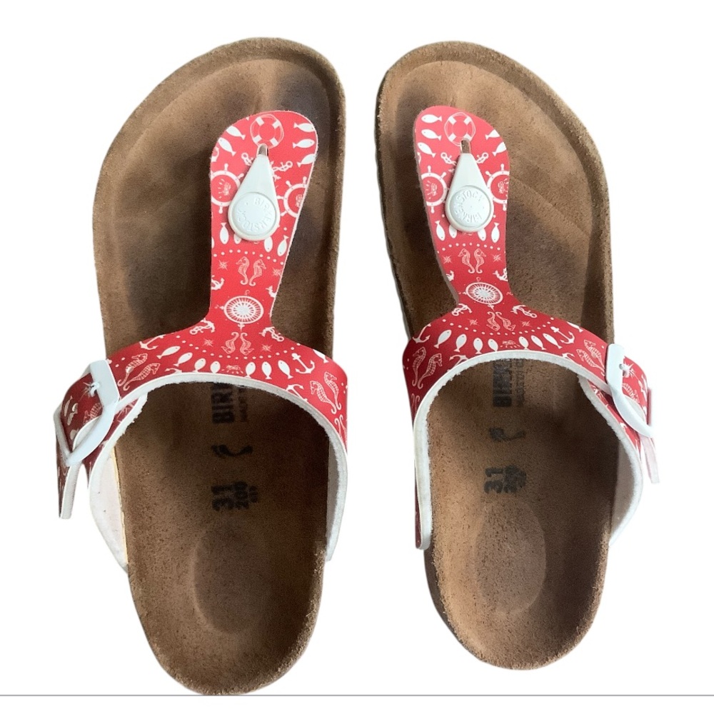 Birkenstock Kids Gizeh Red Nautical Print Sandal Size 31 (US 13) Kids